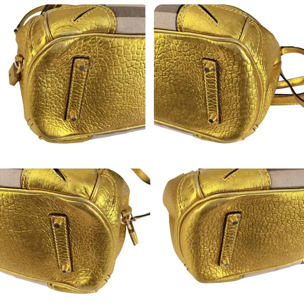 Burberry Prorsum Metallic Gold House Check Leather Bowling Bag w/ Lock & Key COA